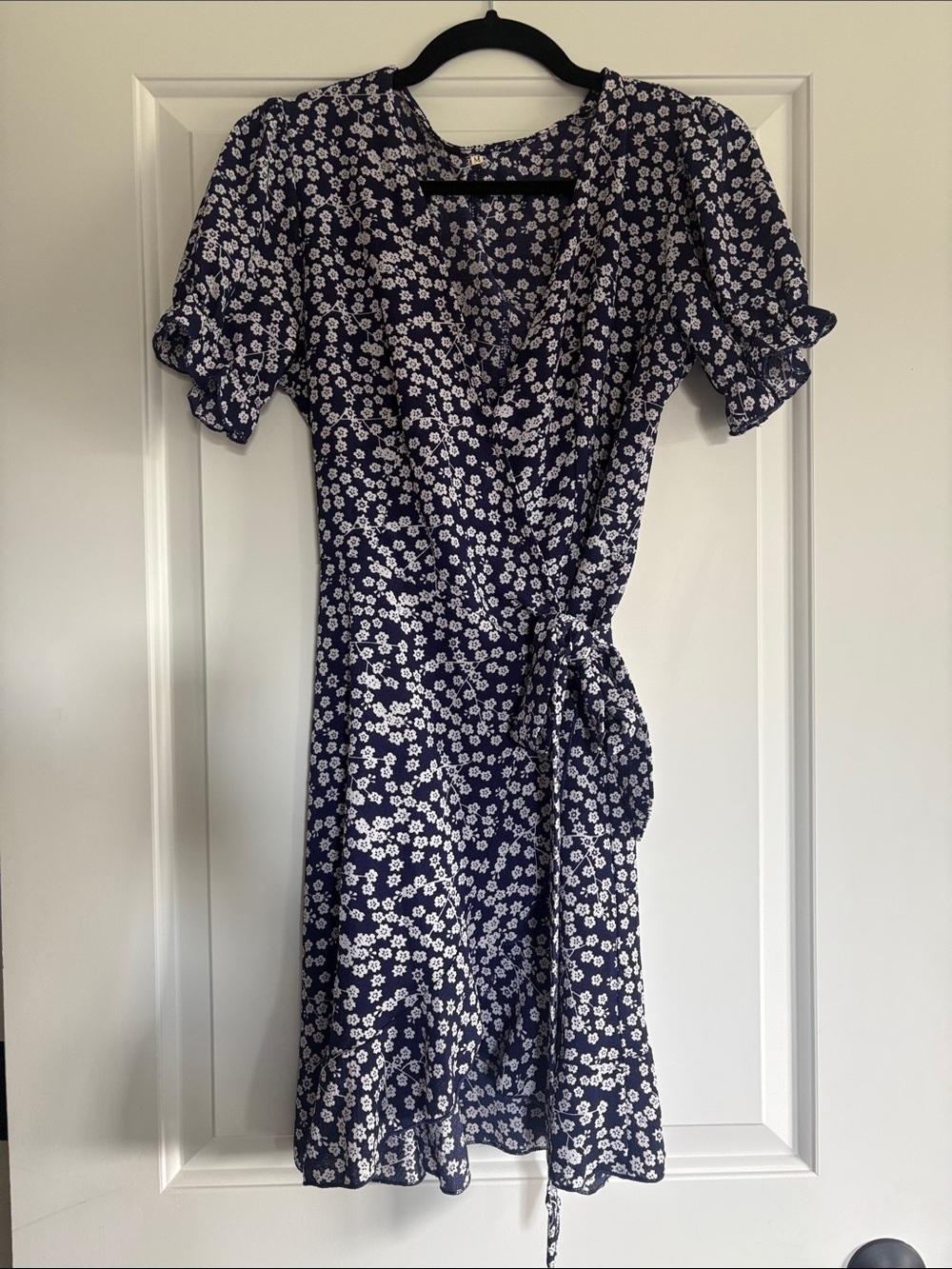 Navy Floral Wrap Summer Dress with Tie Waist